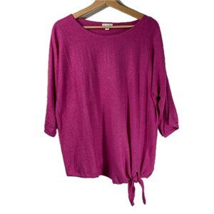 J.Jill Women's Linen Blend 3/4 Sleeve Blouse Pink Size M Front Tie